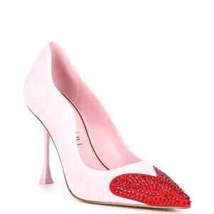 New Gianni Bini Thea Two Suede Rhinestone Heart Scalloped Pink Pumps Size 9.5M